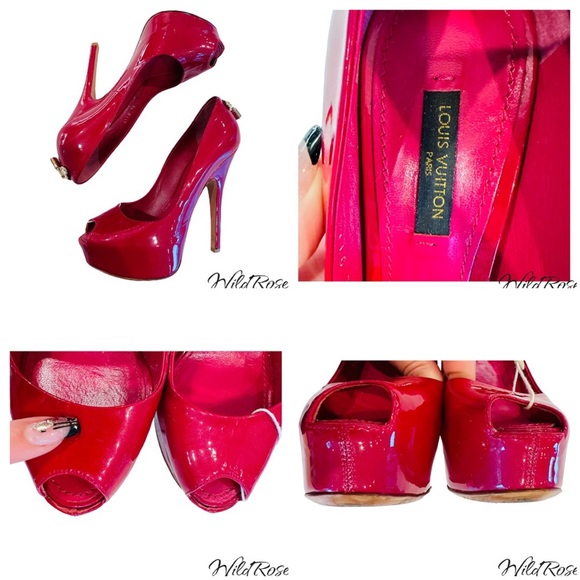 LOUIS VUITTON LV Gold Padlock Pink Patent “Oh Really” Platform Peep Toe Pumps 36 - Picture 13 of 16